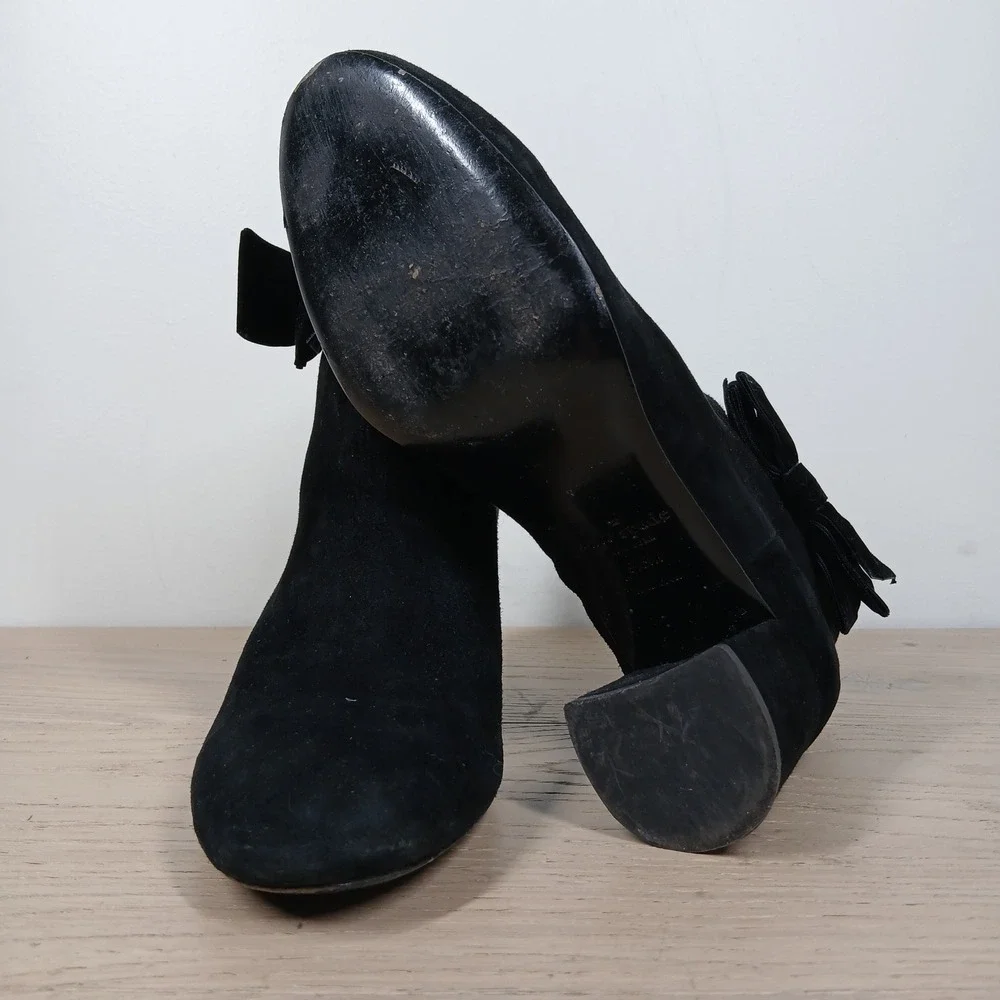 Kate Spade Ankle Boots Womens 9.5 Black Suede Bow Block Heel Feminine Dressy